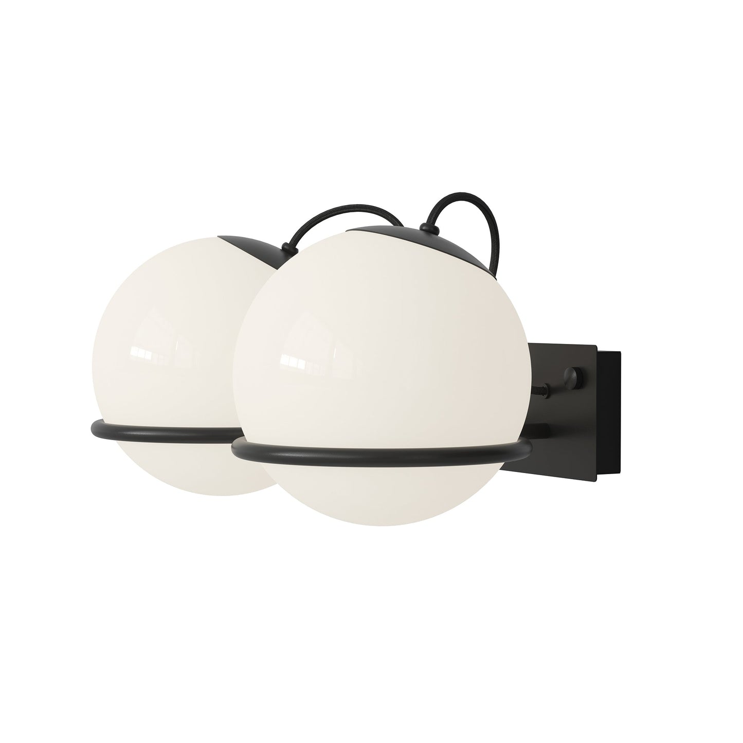 Wall Lamp Model 238/2 by Astep #2 Opaline Spheres (20cm Diameter) / Black Mount