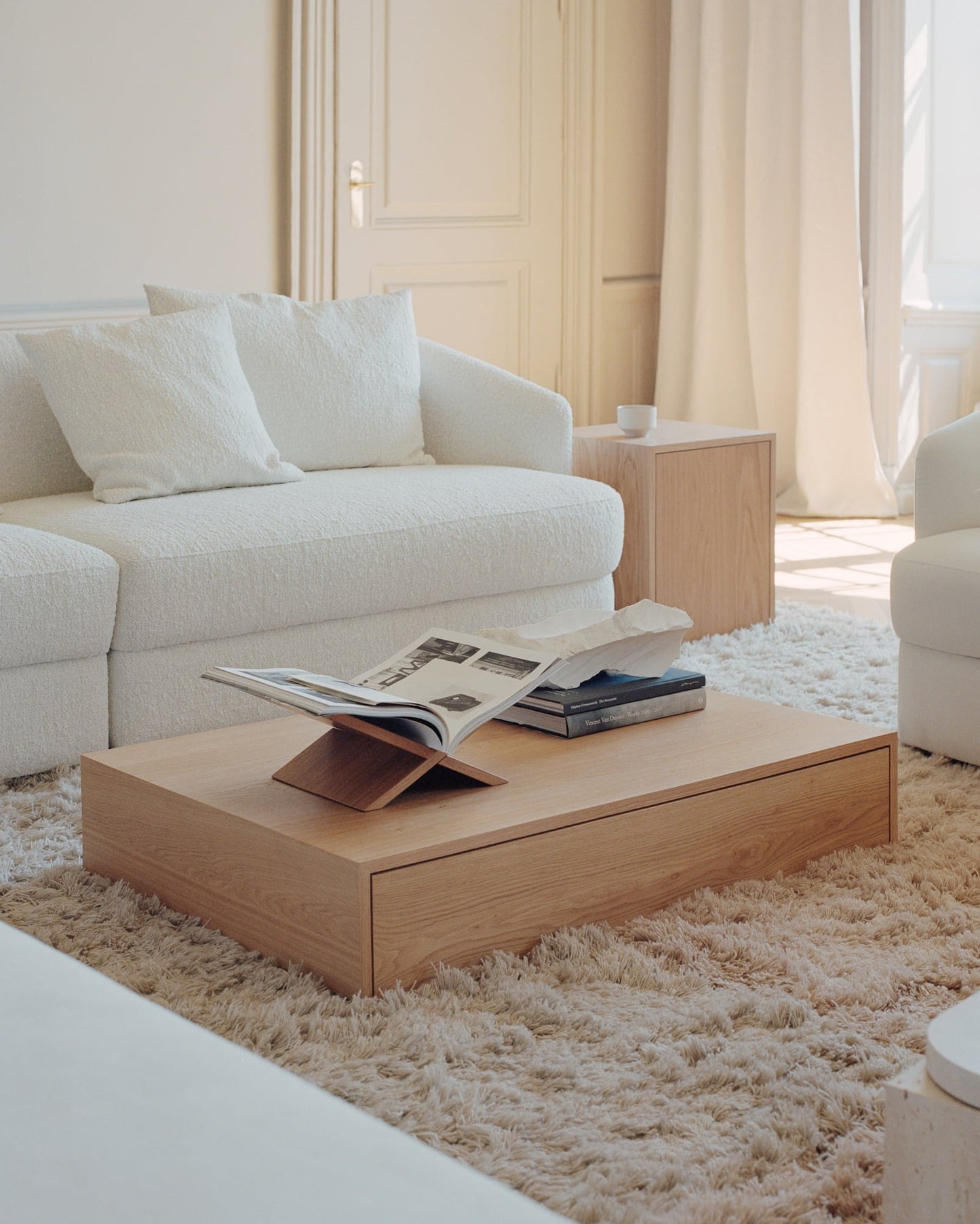 Mass side table with drawer, oak