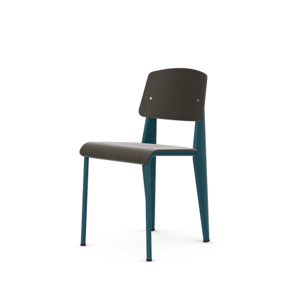 Standard Chair by Vitra #Prouvé Bleu Dynastie powder-coated (smooth), brown glides / dark oak, with protective varnish