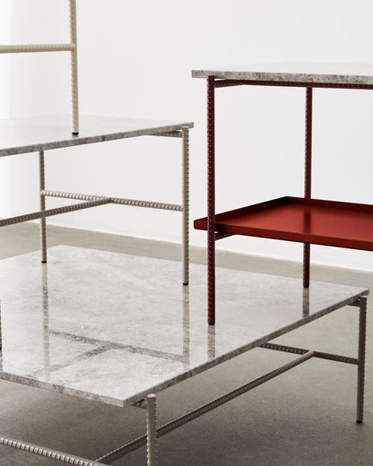 Rebar coffee table, 100 x 104 cm, alabaster - beige marble