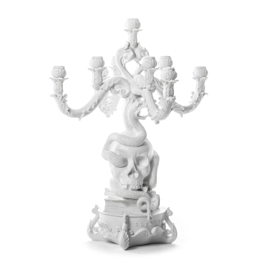 5 arms Polyresin candle holder Giant Burlesque Skull by Seletti #White