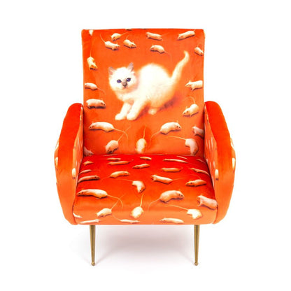 Fully Upholstered Fabric Armchair Kitten by Seletti