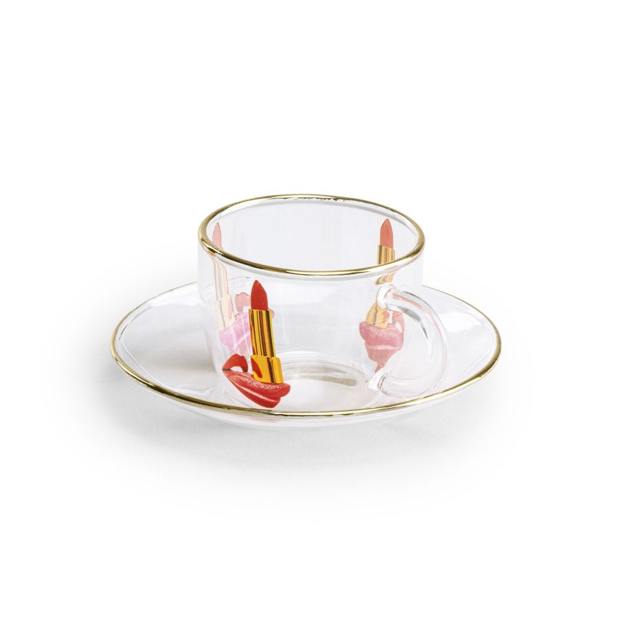 Borosilicate Glass coffee cup & saucer Tongue by Seletti