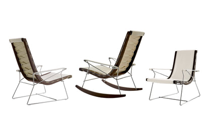 J.J. Rocking Chairs with high backrest & fur lining Mongolian lamb (Upholstery Material - Leather Koto) by B&B Italia