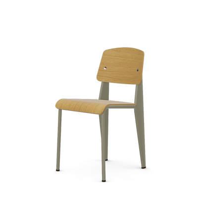Standard Chair by Vitra #Prouvé Gris Vermeer powder-coated (smooth), brown glides / natural oak, with protective varnish