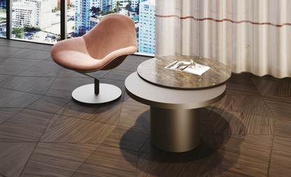 TAU 40 STEEL MOVE - Adjustable round wooden coffee tabl