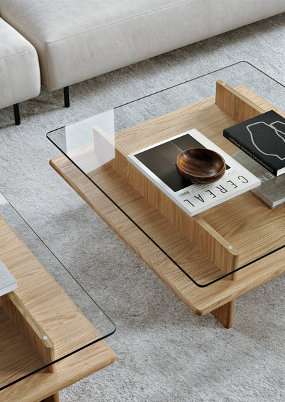 Parallel coffee table, 90 x 90 cm, white lacquered oak