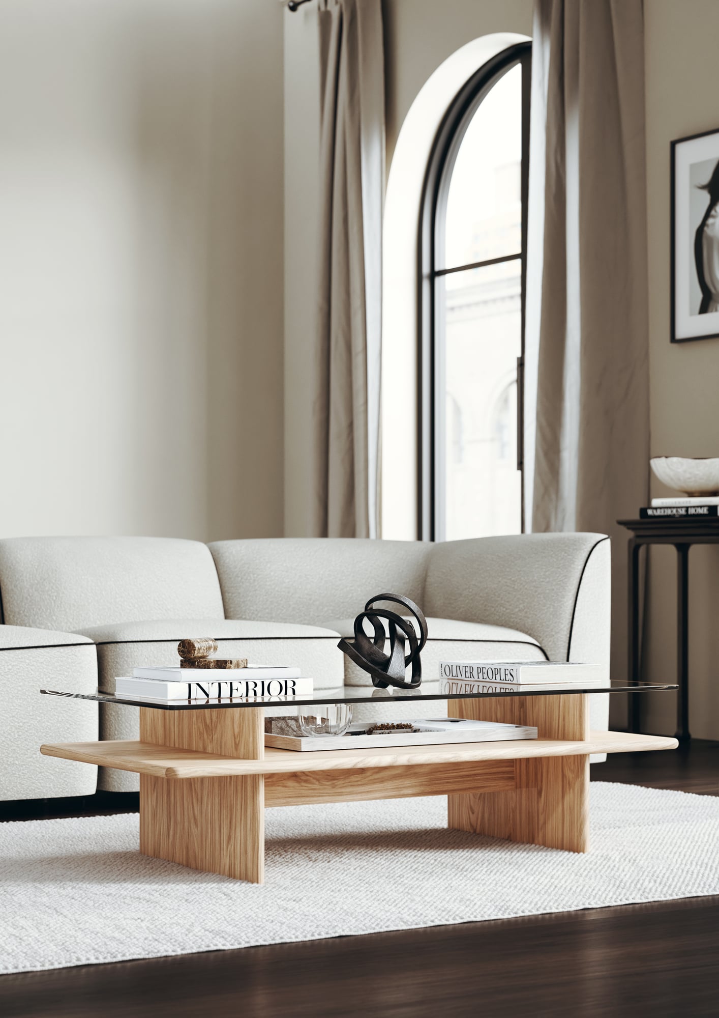 Parallel coffee table, 60 x 120 cm, white lacquered oak