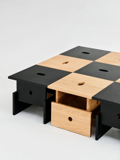 Wood Box coffee table, black lacquered oak