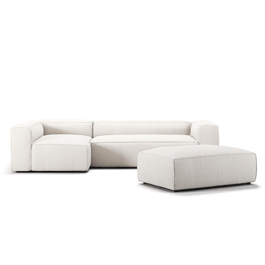 Decotique Grand 4-Seater Sofa Divan Open End With Footstool Left Steam/ White