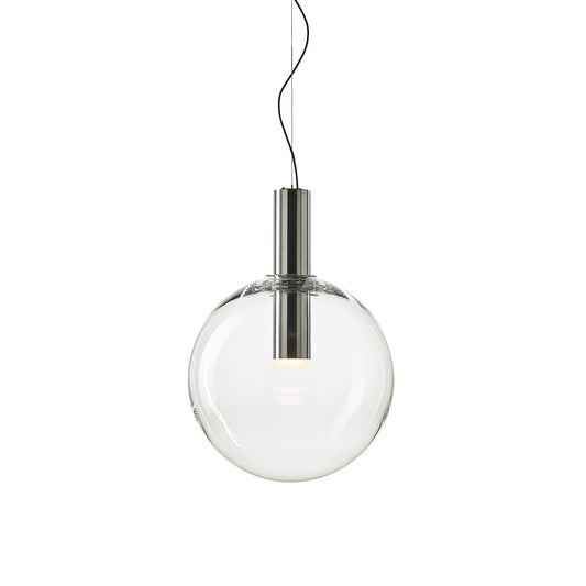 Phenomena - Large Sphere Blown glass pendant lamp by Bomma #clear/brushed silver