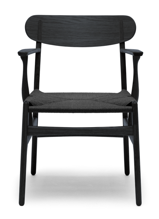 CH26 Dining Chair - Oak Painted Black Black Paper Cord