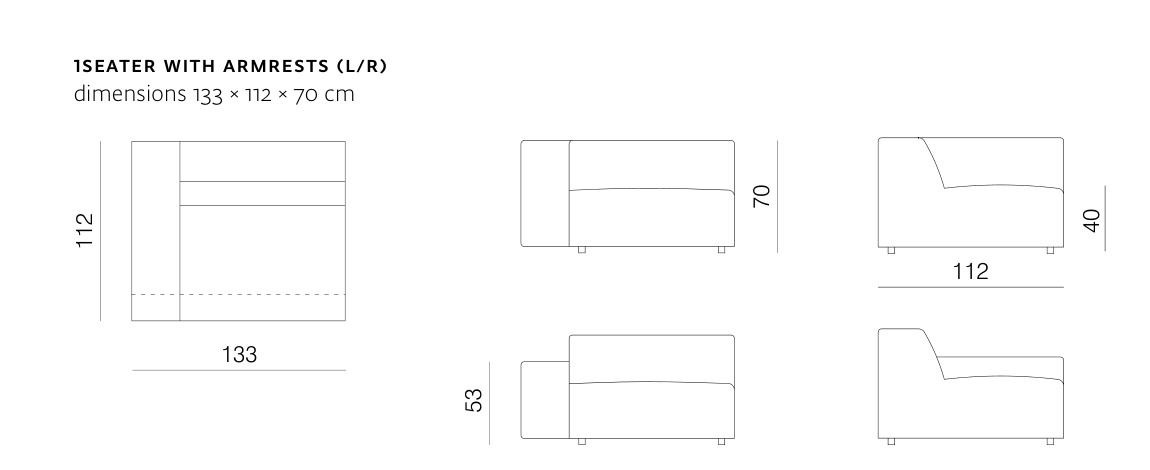 Cloud 1Seater With Armrests Module Diagram