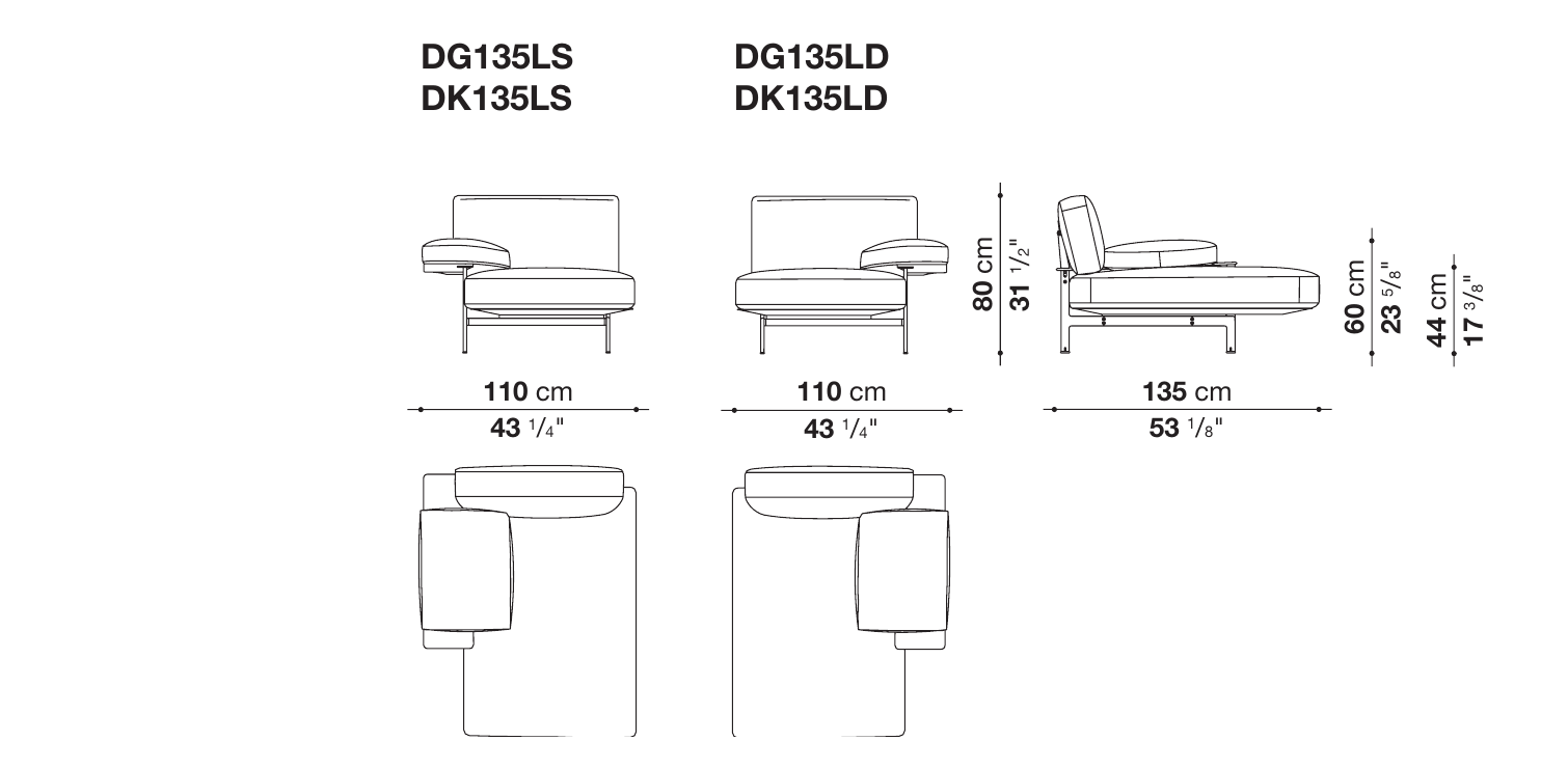 Diesis Chaise Longue (135cm) Dimensions