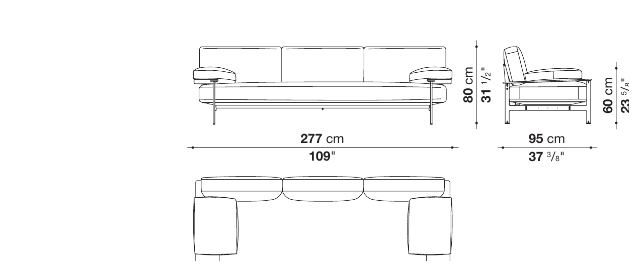 Diesis 3 Seater Sofa 1 Cushion (277cm) Dimensions