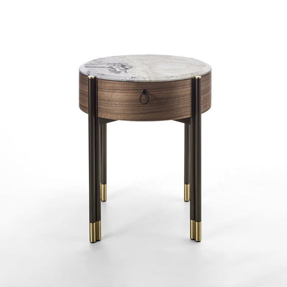 Bayus Tondo 44 - Round Walnut Bedside Table by Porada #Marble | Dover white