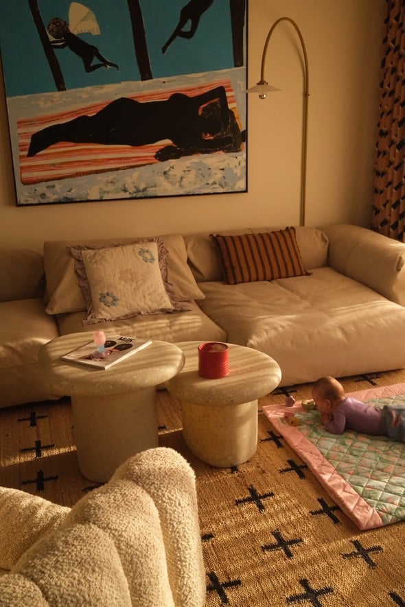 Marine coffee table, 40 cm, faded white