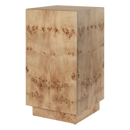 Burl side table with cabinet, natural