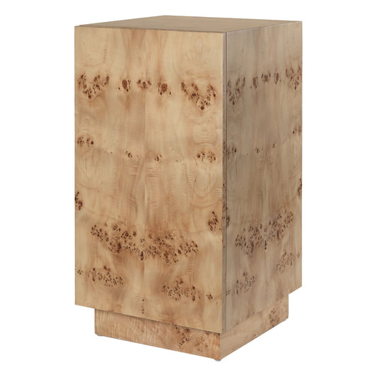 Burl side table with cabinet, natural