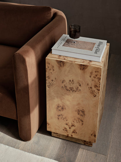 Burl side table with cabinet, natural