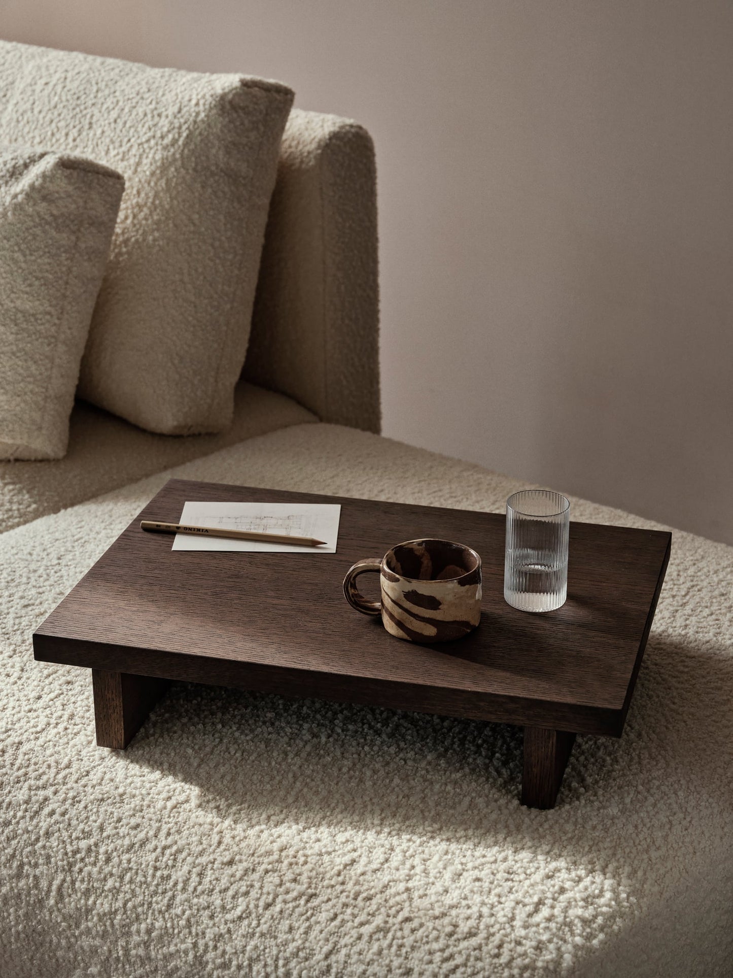 Kona table, low, dark stained oak