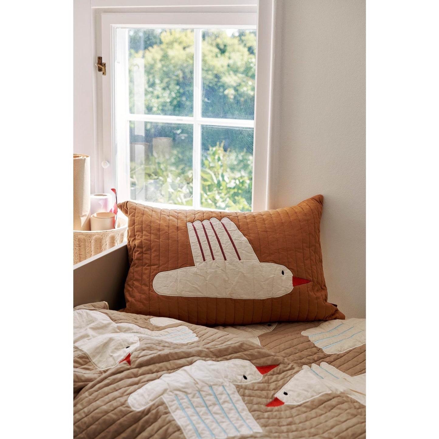 Ferm Living Bird Quilted Pillow Rectangular Sugar Kelp