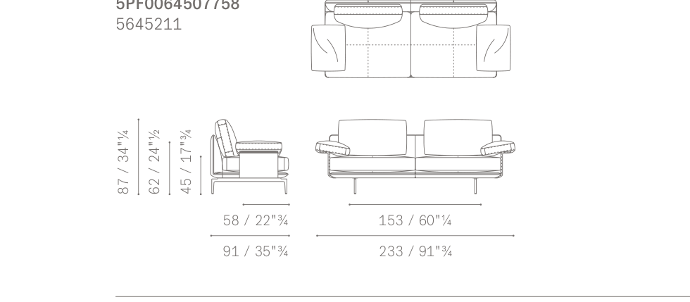 GET BACK 2 Seater Low Arm Dimensions