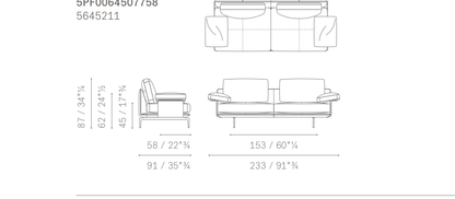GET BACK 2 Seater Low Arm Dimensions