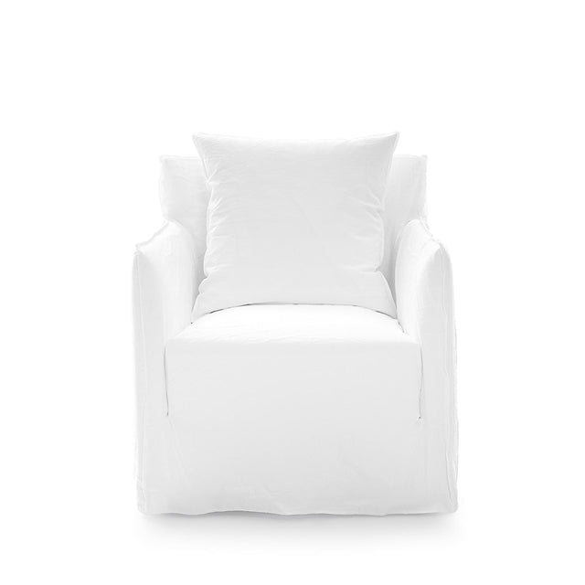 GHOST 05 - Armchair with armrests with removable cover (Upholstery: Lino Bianco)