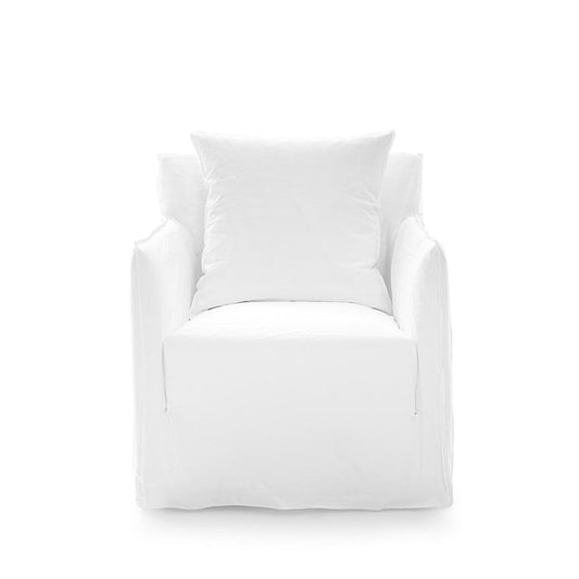 GHOST 05 - Armchair with armrests with removable cover (Upholstery: Lino Bianco)