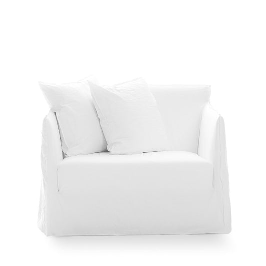 GHOST 09 - Fabric small sofa with removable cover (Upholstery: Lino Bianco)