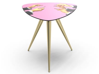PINK LIPSTICKS - Triangular coffee table with MDF top and metal legs