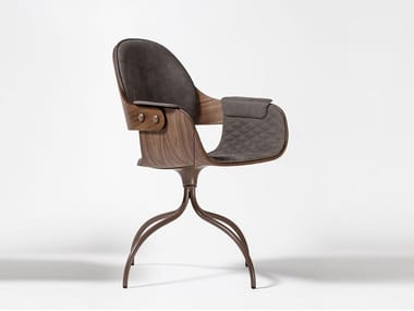 SHOWTIME NUDE - Swivel trestle-based chair with armrests by BD Barcelona Design