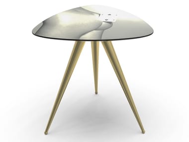 TWO OF SPADES - Triangular coffee table with MDF top and metal legs