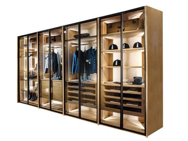 AVANT - Sectional wood and glass wardrobe - LED lighting available upon request (Dimension - H.220 & 3 Doors) (Request Info)