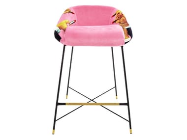 PINK LIPSTICKS - High fabric stool with back