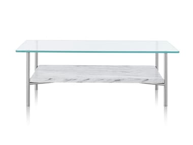 LAYER - Rectangular metal and glass side table with shelf by Herman Miller