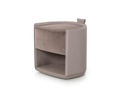 VINE - Leather and fabric pouf with integrated magazine rack by Turri