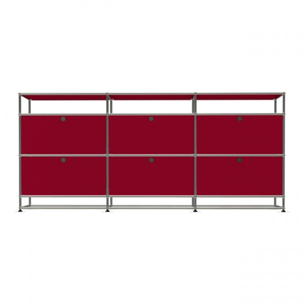 3x4 Modular Metal Sideboard with 6 middle doors & 0-0-0-1-1-1 pannel [W(750+750+750)XD350XH(100+350+350+175)] by Usm #USM Ruby Red