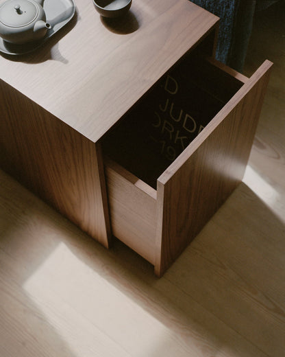 Mass side table with drawer, walnut