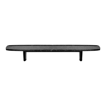 Matéria Long - Rectangular travertine and wood coffee table