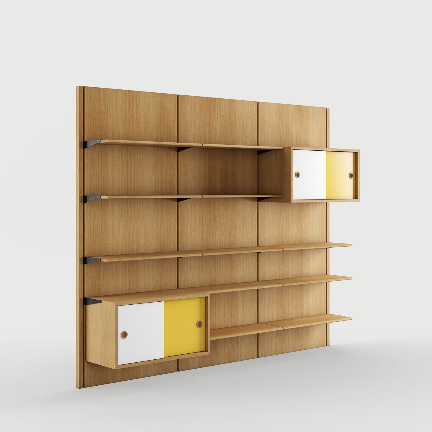 THE PANEL SYSTEM (3A - 3 panels w. 11 shelves and 2 small cupboards)