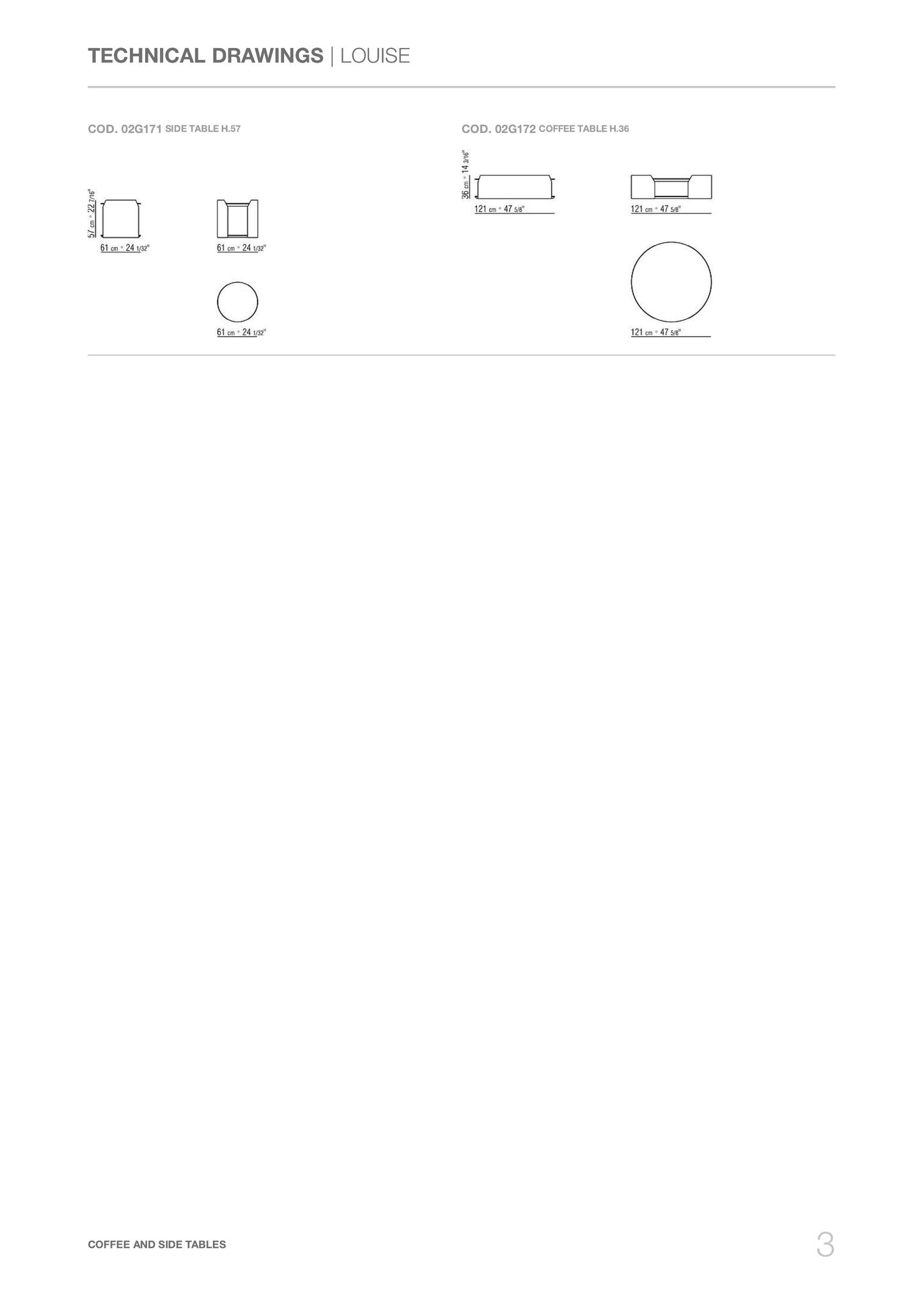 LOUISE Table Technical Drawing