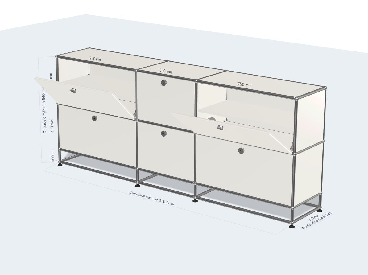 3x3 Modular Sideboard (6 Drop Down Doors, Bottom Legs, 3 Divider Shelves) [W(750+500+750)XD350XH(100+350+350)]