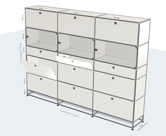 3x6 Module High Board (12 drop down doors, 3 glass doors, 3 open compartments) [W(750+750+750)XD350XH(100+350+175+350+350+350)]