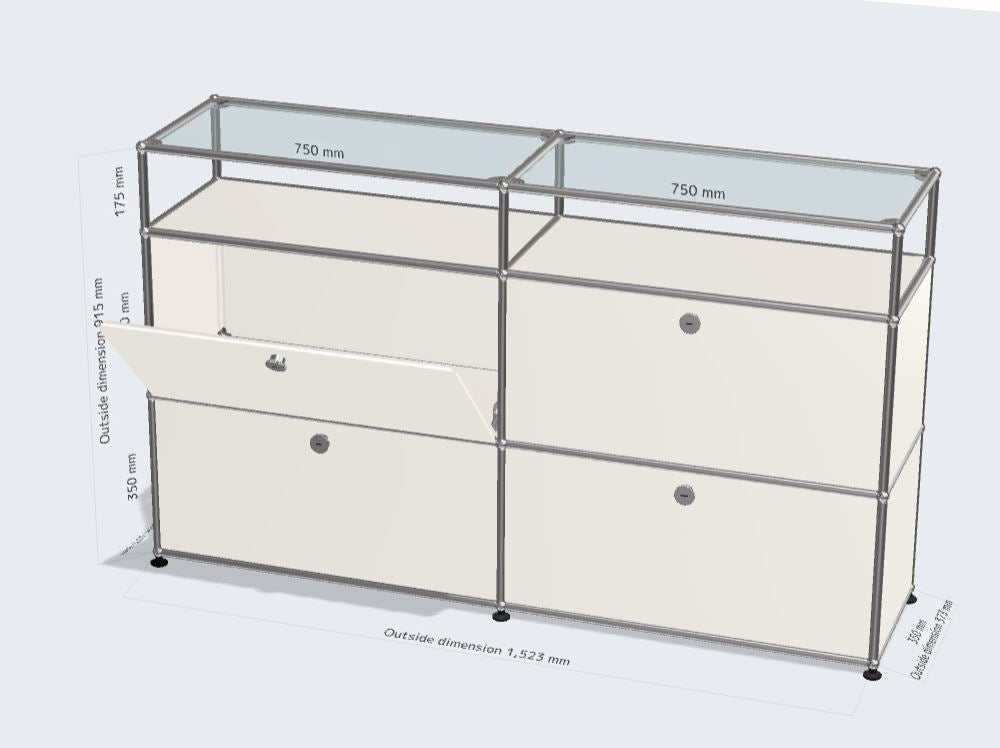 2x3 Module High Board (Lower 4 Doors & 1-1 Panel & Top Glass) [W(750+750)XD350XH(350+350+175)]