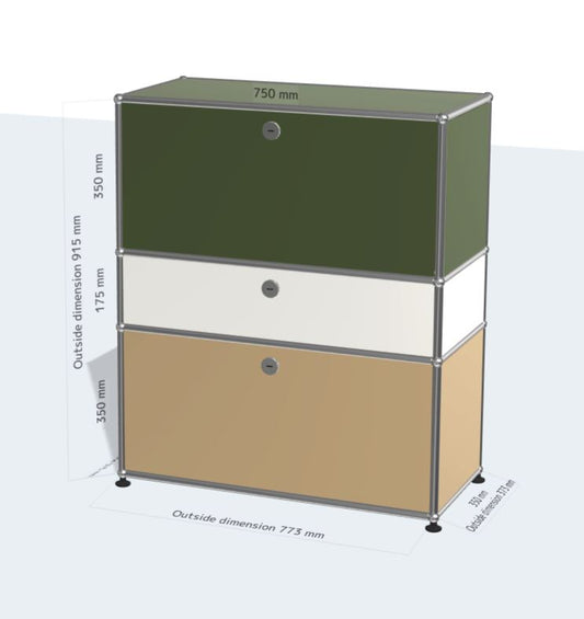 1x3 Module High Board (3 Drop Down Doors, Custom Color) [W750XD350XH(350+175+350)]