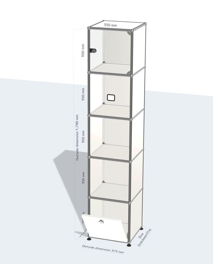 1x5 Module High Board (Top Glass Door, Bottom Drop-Down Door, 3 Open Shelves, 1 Cable Hole) [W350XD350XH(350+350+350+350+350)]