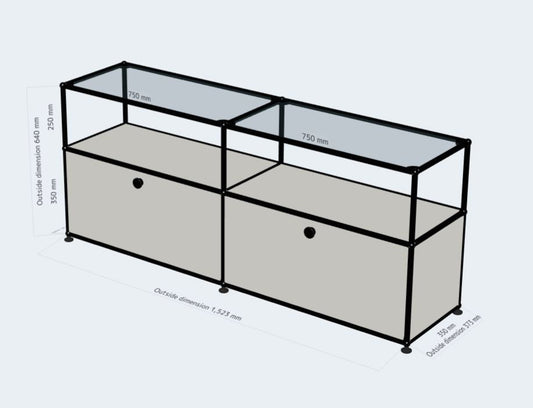 2x2 Module Sideboard (2 Drawer, Open Top Glass) [W(750+750)XD350XH(350+250)]