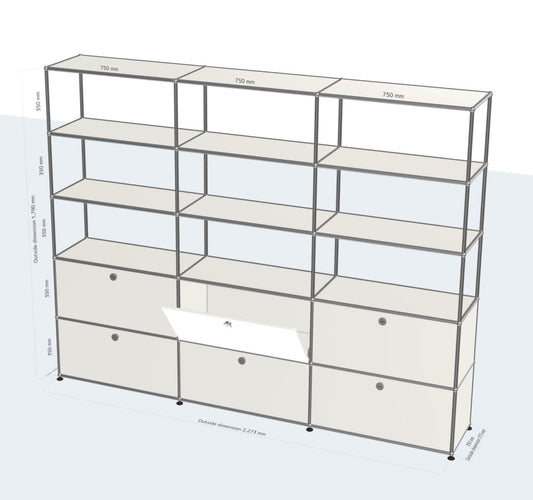 3x5 Module High Board (6 Drop Down Doors, Open Shelves) [W(750+750+750)XD350XH(350+350+350+350+350)]
